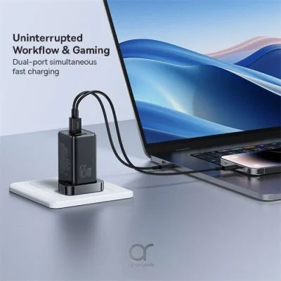 Baseus 65W 3-Port (2 Type-C + Usb-A) Fast Wall Charger - Black